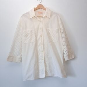 Vintage Blouse Cotton Crochet Lace Sleeves Cream